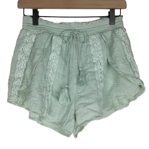 American Eagle Outfitters Pants - AMERICAN EAGLE Shorts Drawstring Elastic Waist Lace Boho Mint Green Size Small